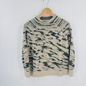 Madewell Thorton Mock Neck Pullover Roll Cropped Sweater Army Green Cream XS